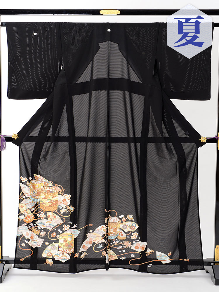 【高級黒留袖レンタル】rt-11 夏の絽黒留袖レンタルシリーズ・貝桶 Mサイズ 貝桶