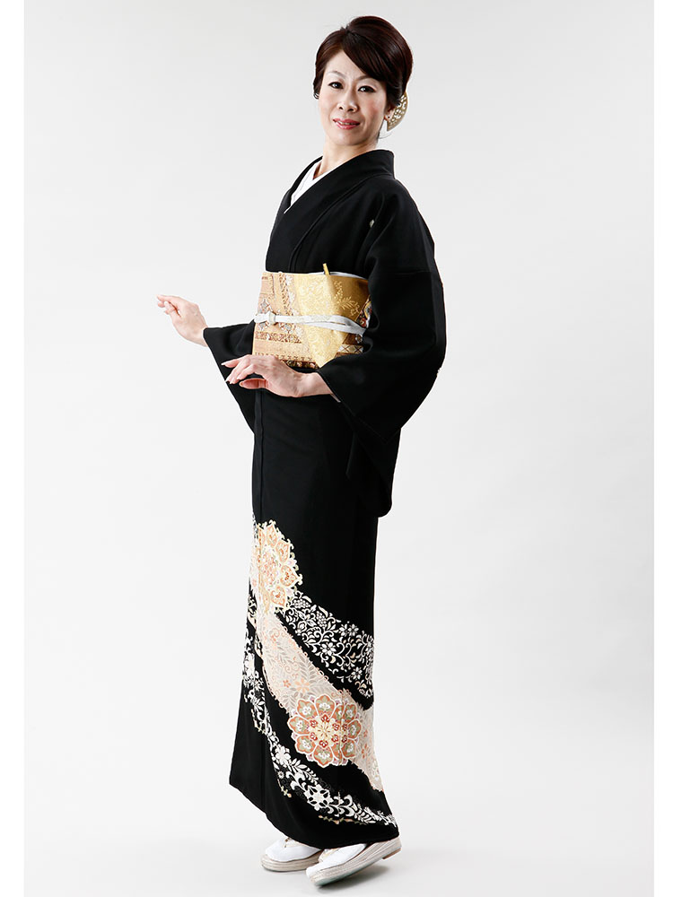 【高級黒留袖レンタル】t-323 唐花正倉院文様・Lサイズ 正倉院・華文
