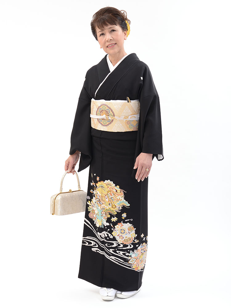 【高級黒留袖レンタル】t-608 最高級京友禅・宝尽くし Mサイズ 宝尽くし