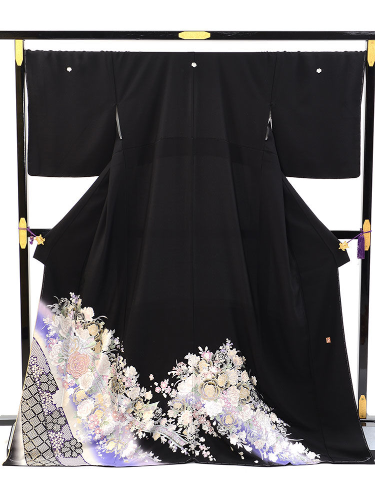 【高級黒留袖レンタル】yumi-katsura-11 桂由美ブランドの黒留袖「花束」 LLサイズ 疋田・バラ
