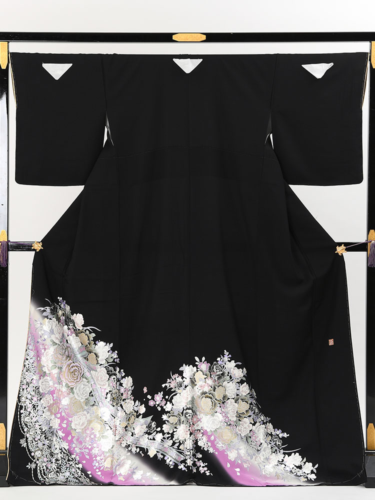 【高級黒留袖レンタル】yumi-katsura-24 桂由美ブランドの黒留袖「花リボン」 MLサイズ 