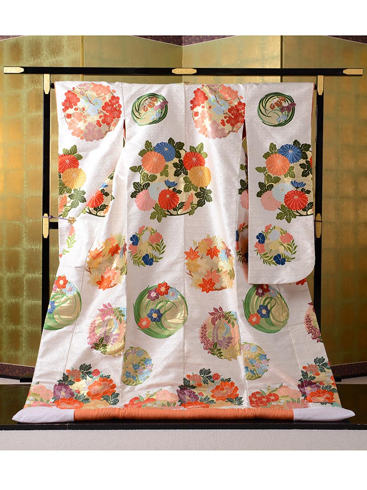 【最高級の色打掛レンタル】uchikake-40 山口美術織物謹製　「亀甲花丸文唐織打掛」 フリーサイズ 花丸文